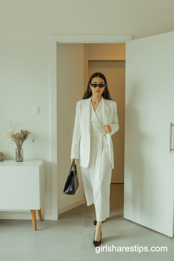 Monochromatic White Power Look With Structured Blazer