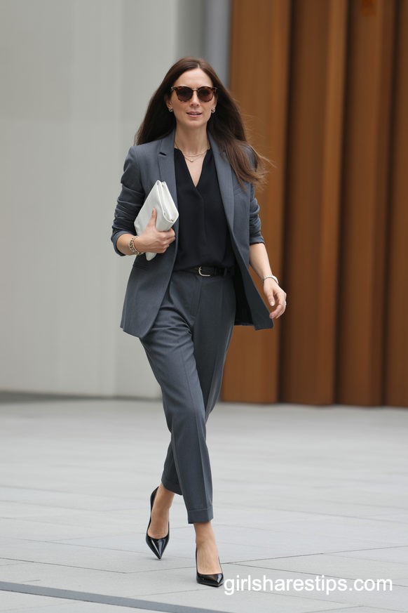 Charcoal Blazer And Tailored Pants Minimalist Power Walk
