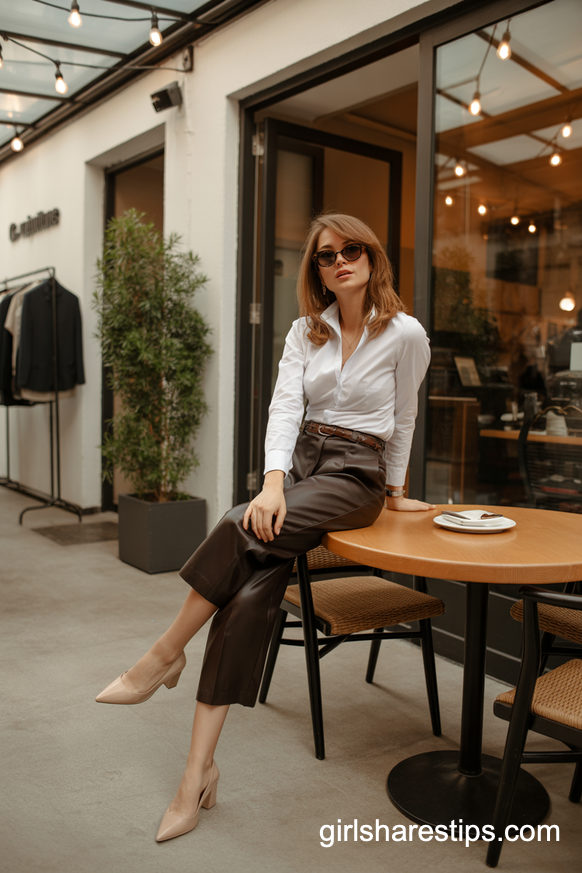 Café-Ready White Shirt And Cropped Wide-Leg Pant Ensemble