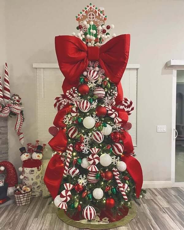 Candy Cane Christmas Tree with Giant Red Bow