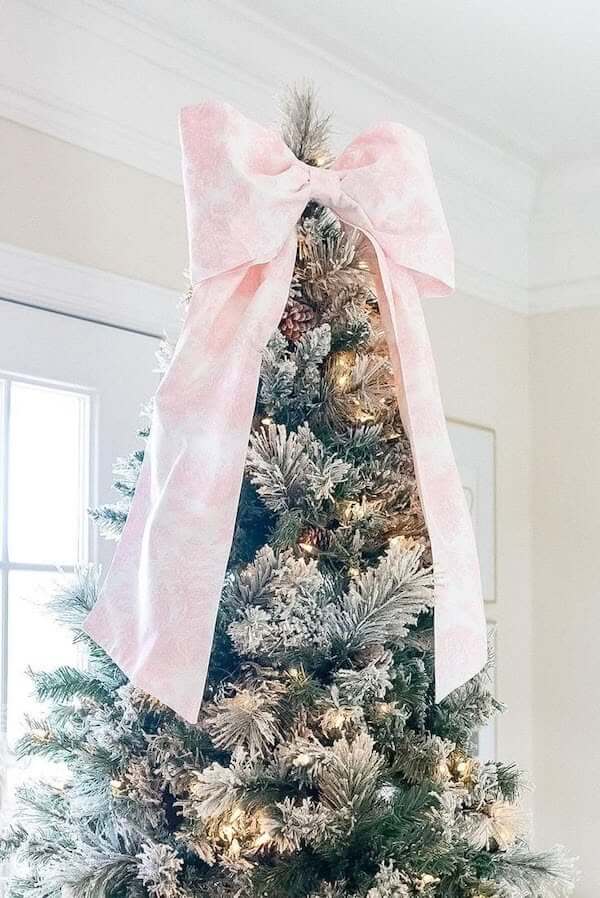 Flocked Christmas Tree with Soft Pink Bow