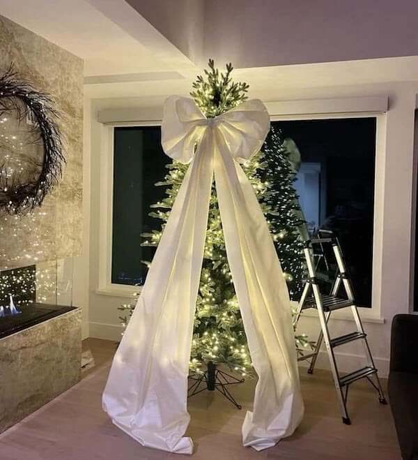 Elegant Christmas Tree with Extra Long White Bow