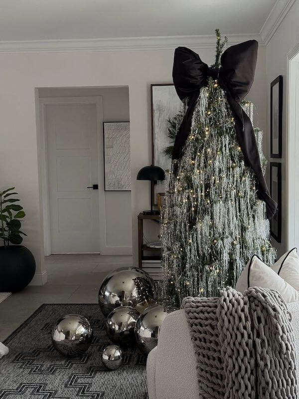 Modern Christmas Tree with Black Satin Bow