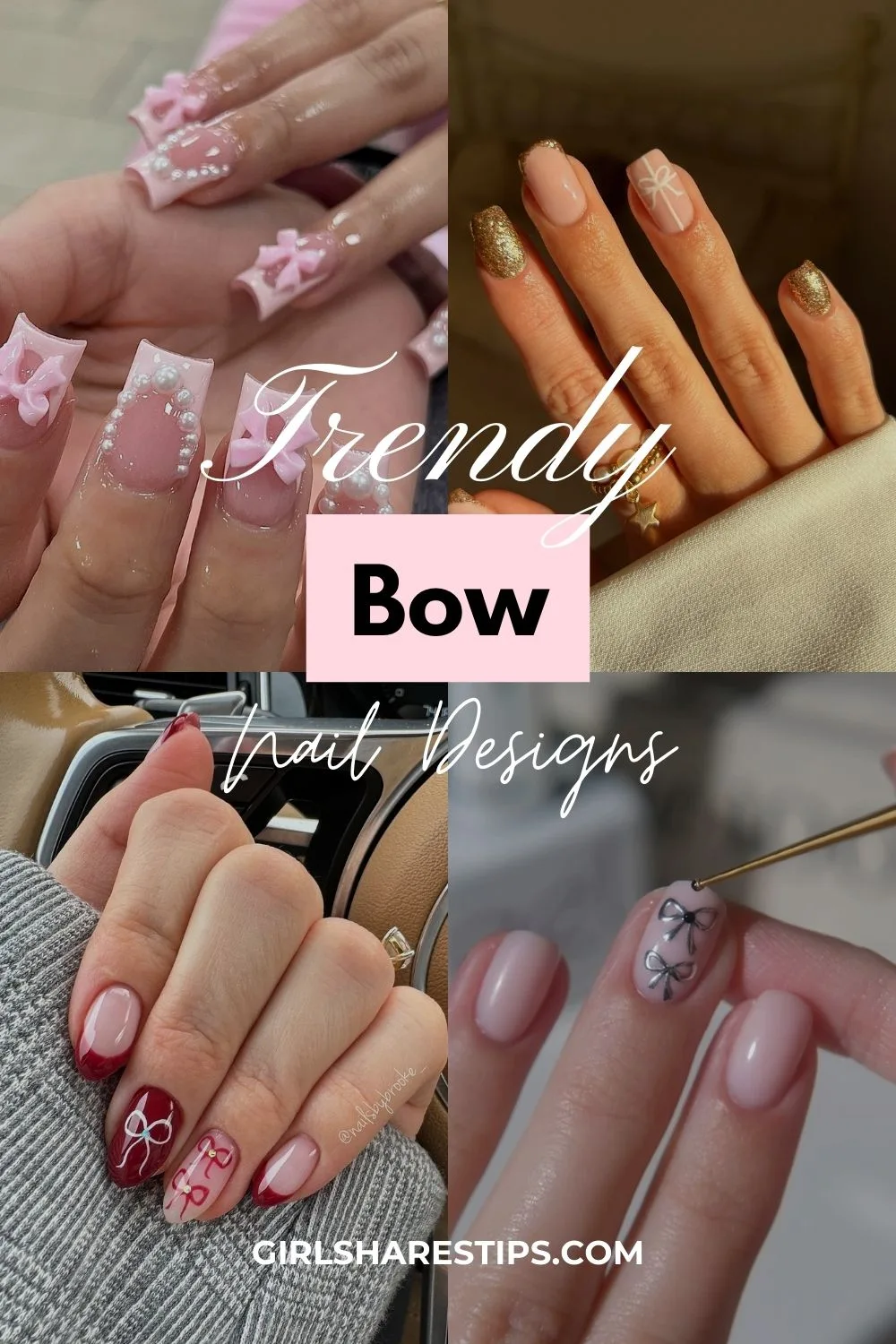 bow nails collage