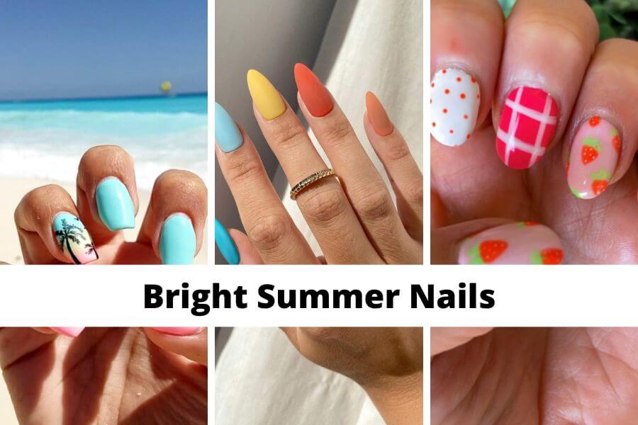 collage of bright summer nails