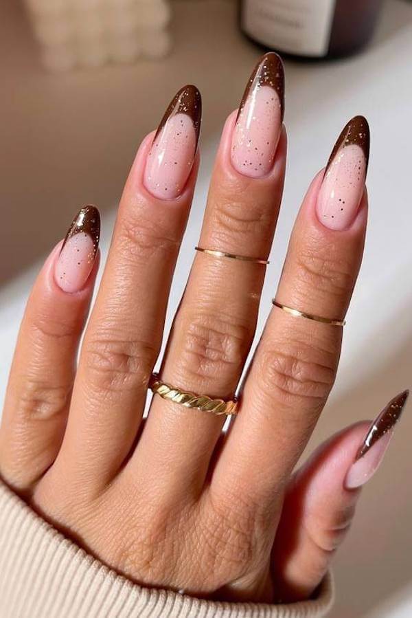 Glittery Brown French Tips