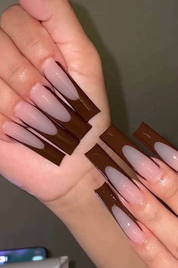 Extra Long Deep Brown French Tips