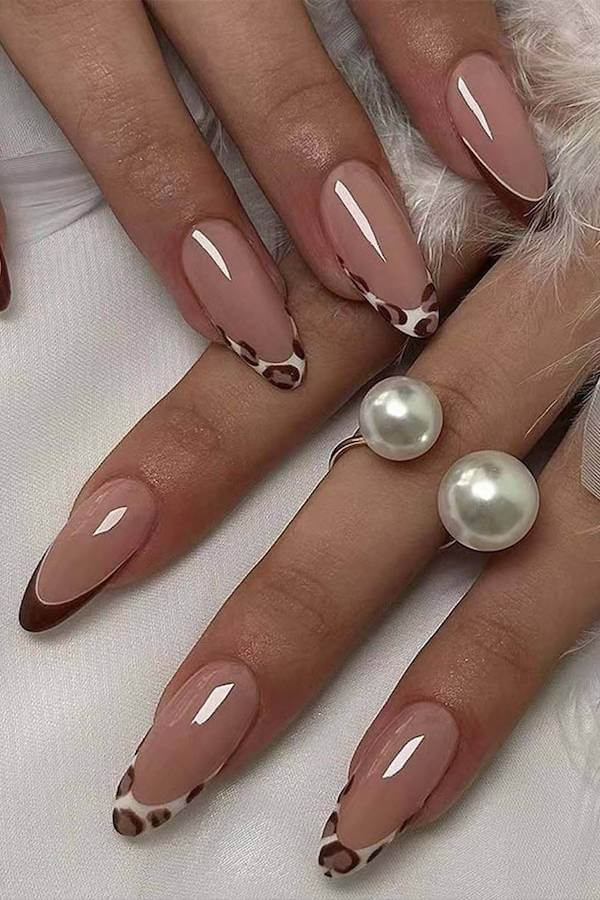 Leopard Print Brown French Tips