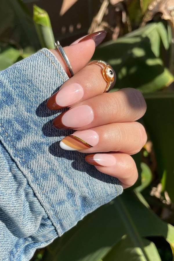 Swirled Brown and Nude French Tips