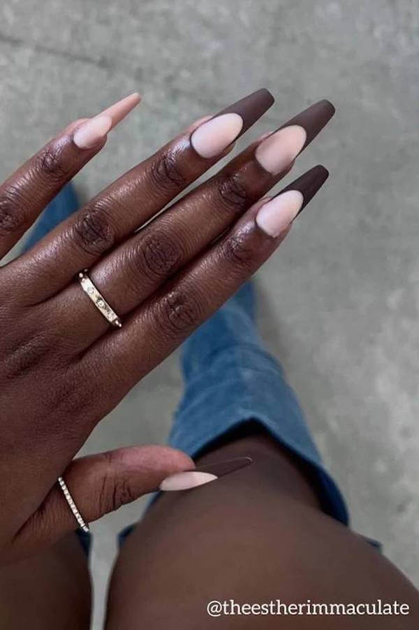 Matte Brown French Tips