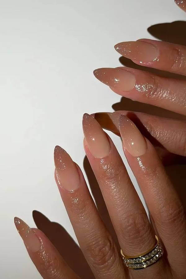 Nude Glitter French Tips