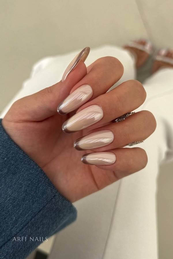 Metallic Brown French Tip Nails