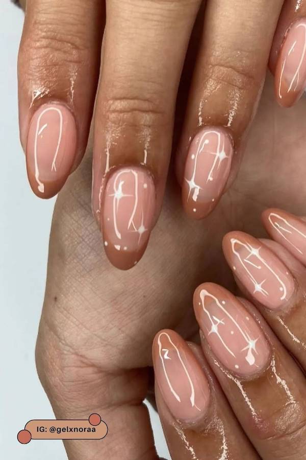 Glossy Nude Brown French Nails