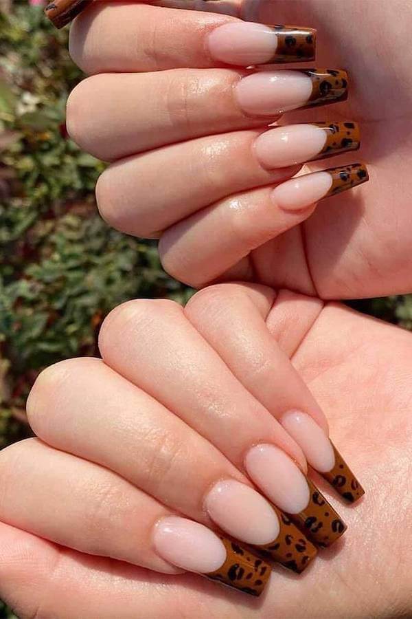 Leopard Print Brown French Tips Art