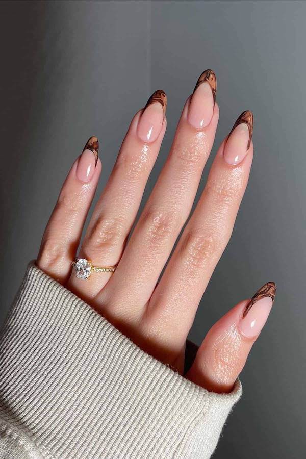 Marble Brown French Tip Nails