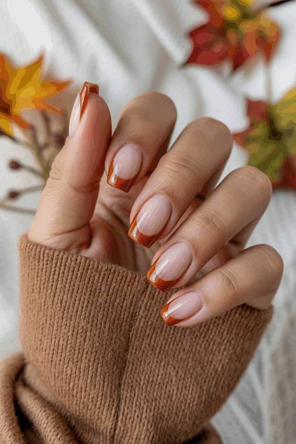 Classic Short Brown French Tip Nails