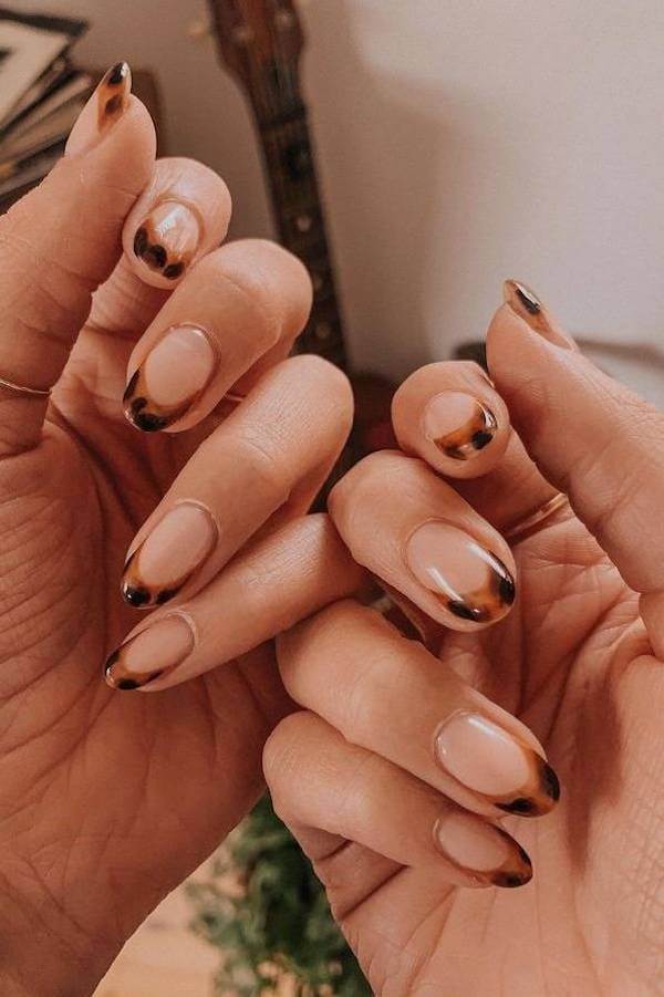 Tortoiseshell Brown French Tip Nails