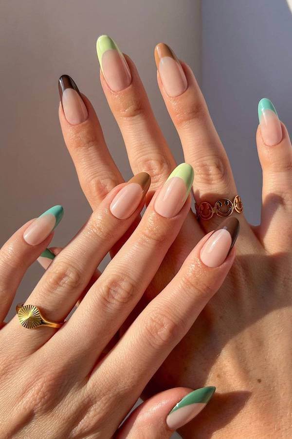 Colorful Brown and Green French Tips