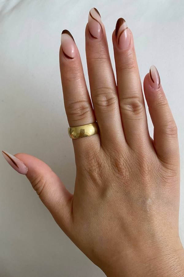 Swirly Brown French Tip Nails