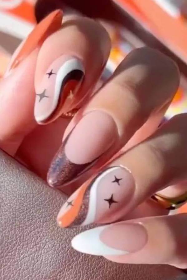 Abstract Brown Swirl French Tips