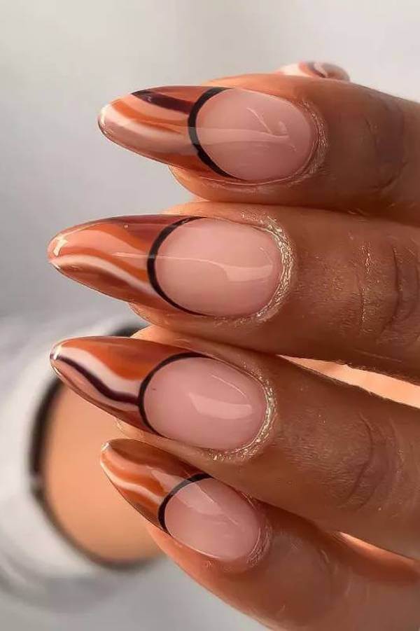 Brown French Tips with Black Outline
