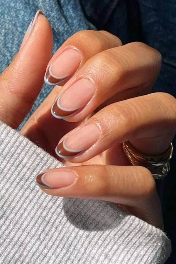 Double Brown Outline French Tips