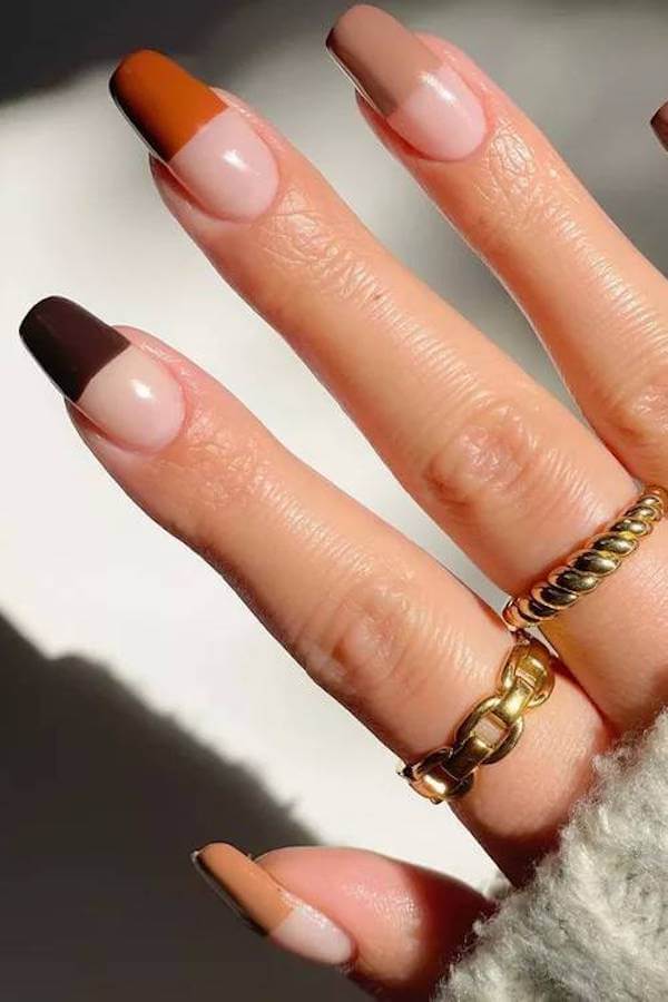 Multi-Tone Brown Block French Tips