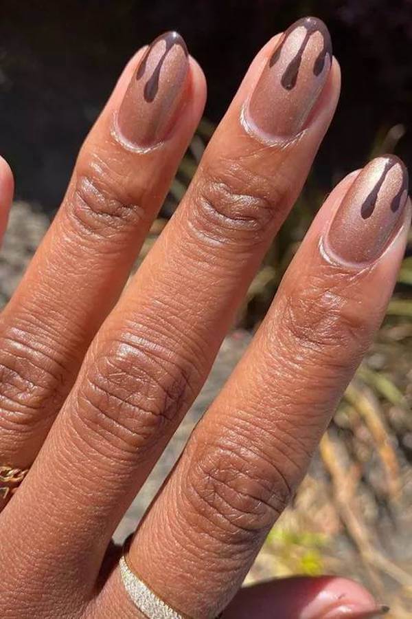 Brown Drip French Tip Nails