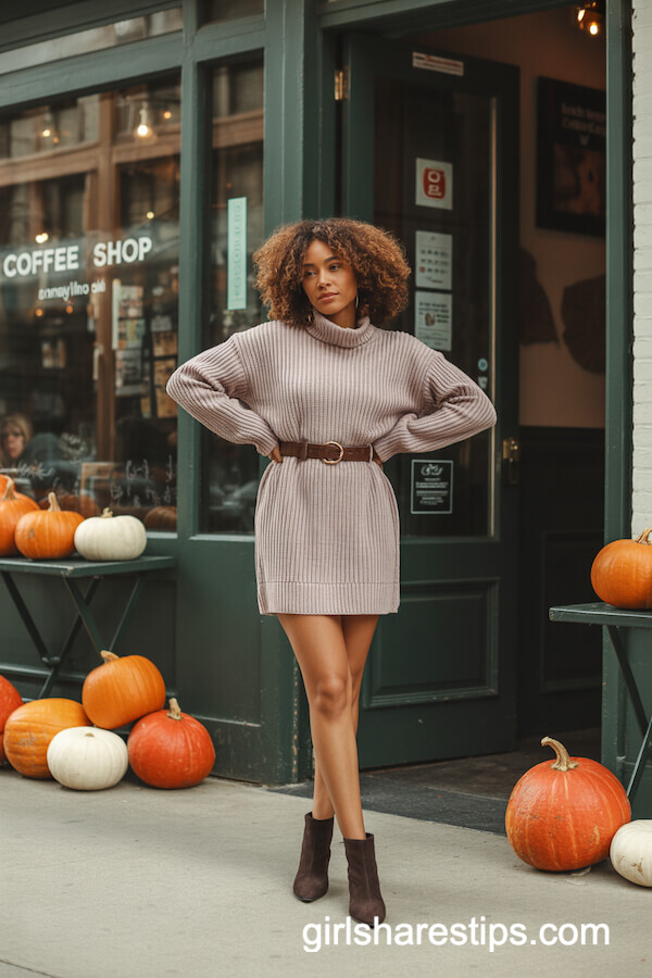 Cozy Belted Knit Sweater Dress