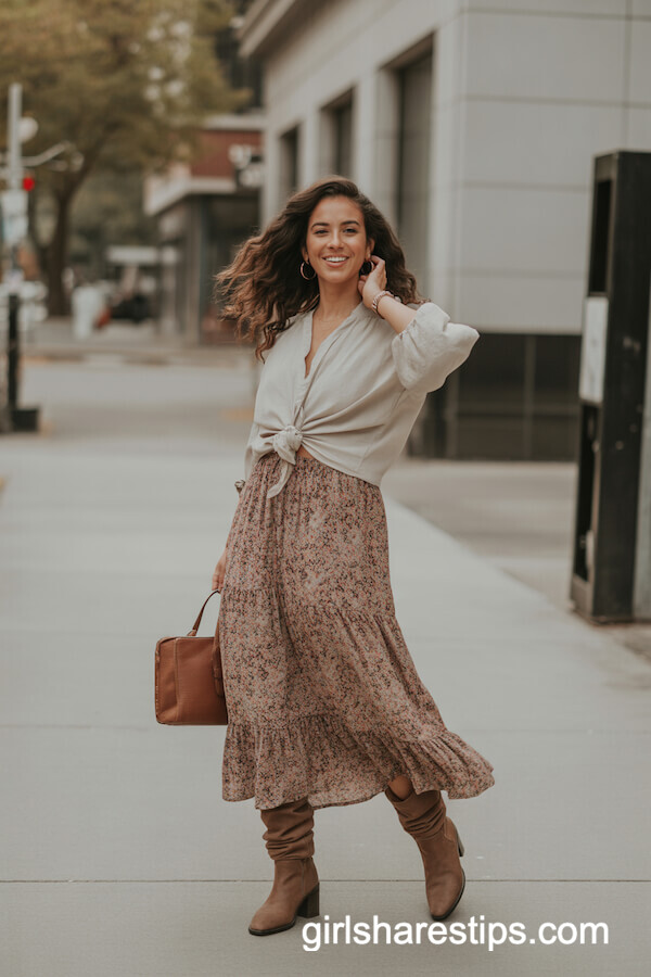 Floral Boho Maxi Skirt with Ivory Blouse