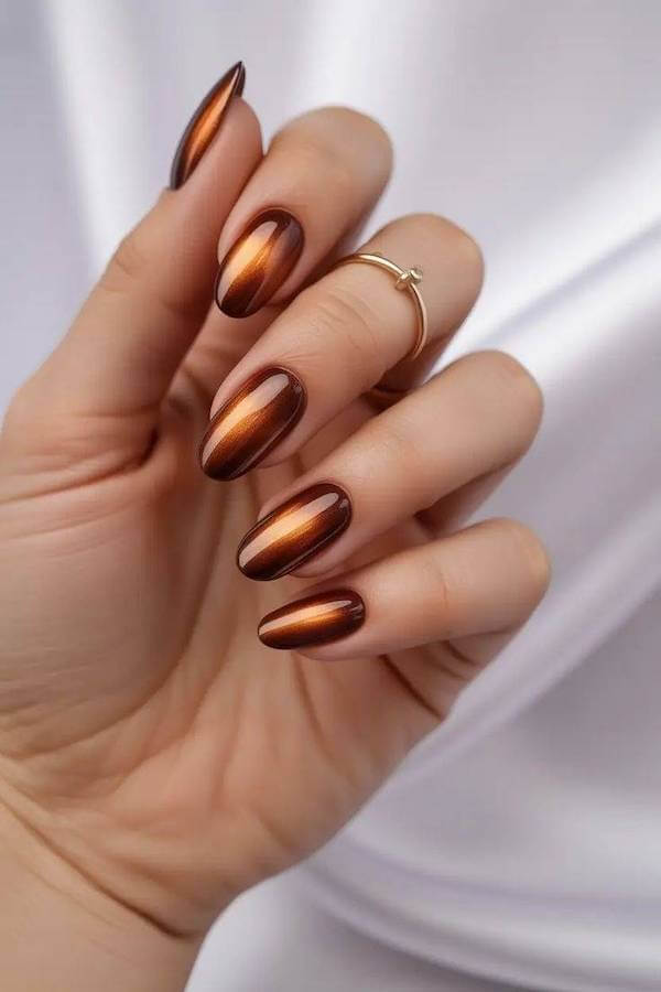 Copper Stripe Cat Eye Nails
