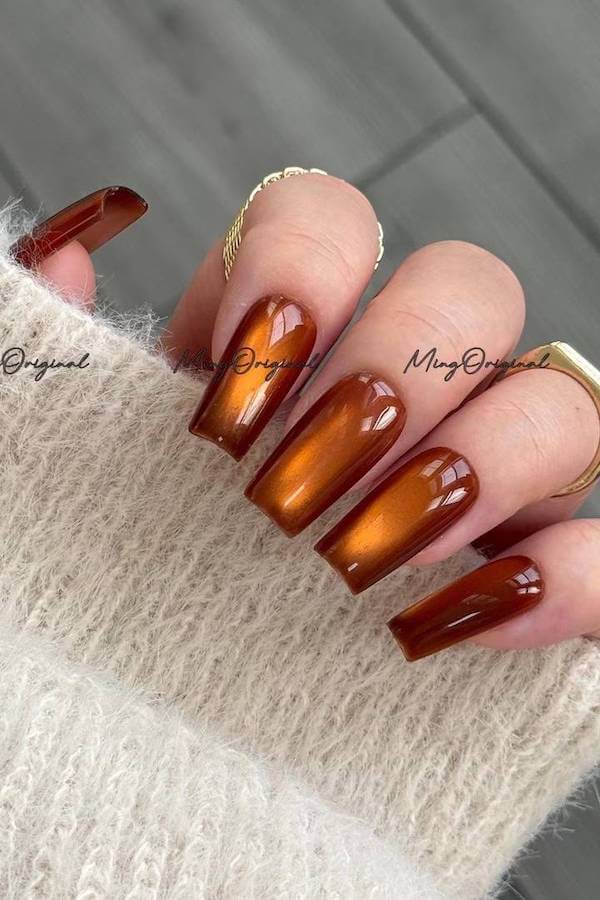 Metallic Copper Cat Eye Coffin Nails