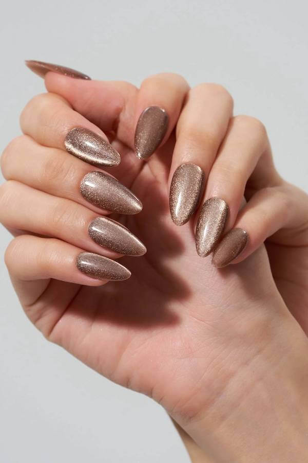 Metallic Champagne Cat Eye Nails