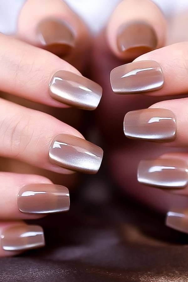 Soft Taupe Cat Eye Nails