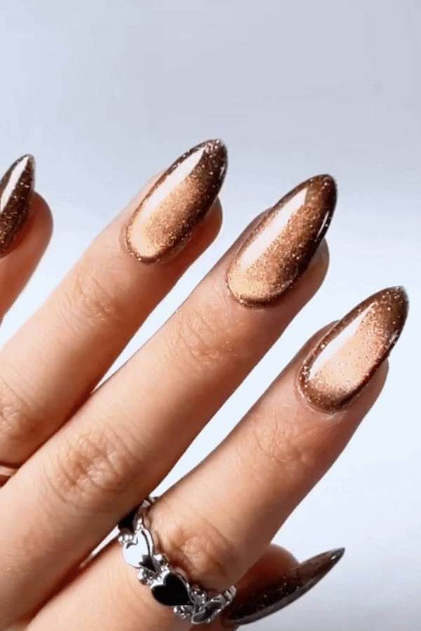 Bronze Sparkle Cat Eye Nails
