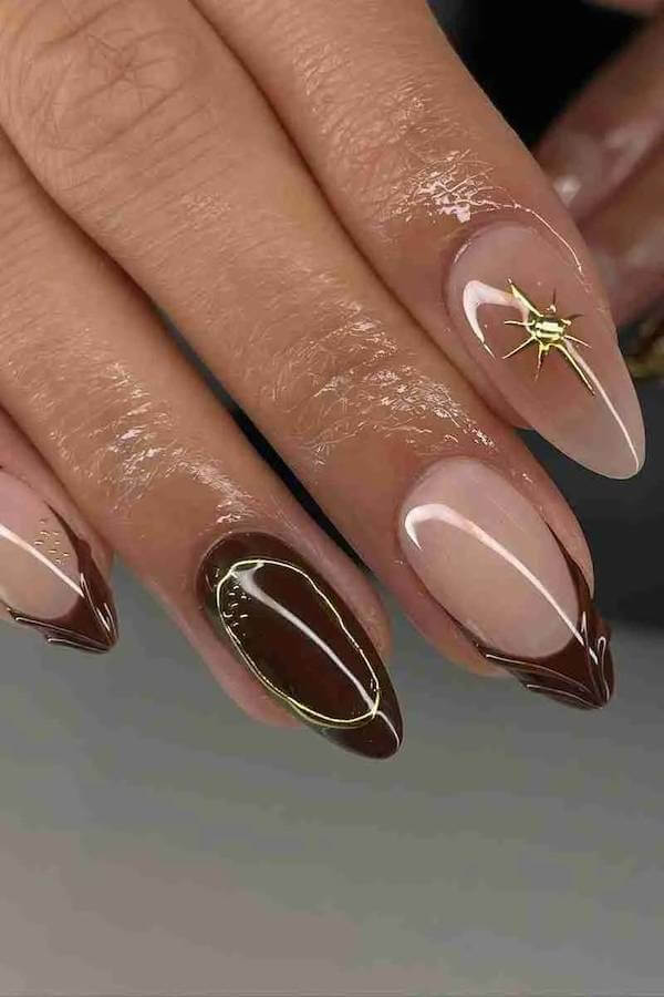 Brown Chrome Swirl French Tips