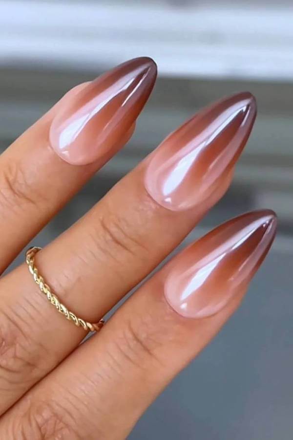 Brown Chrome Ombre Nails