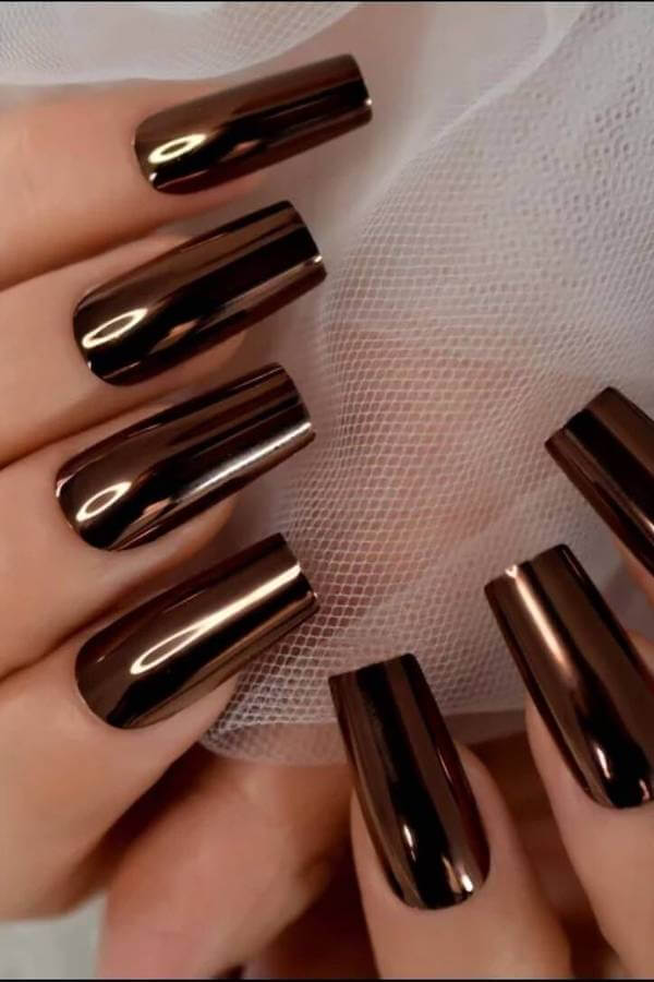 Shiny Brown Chrome Nails