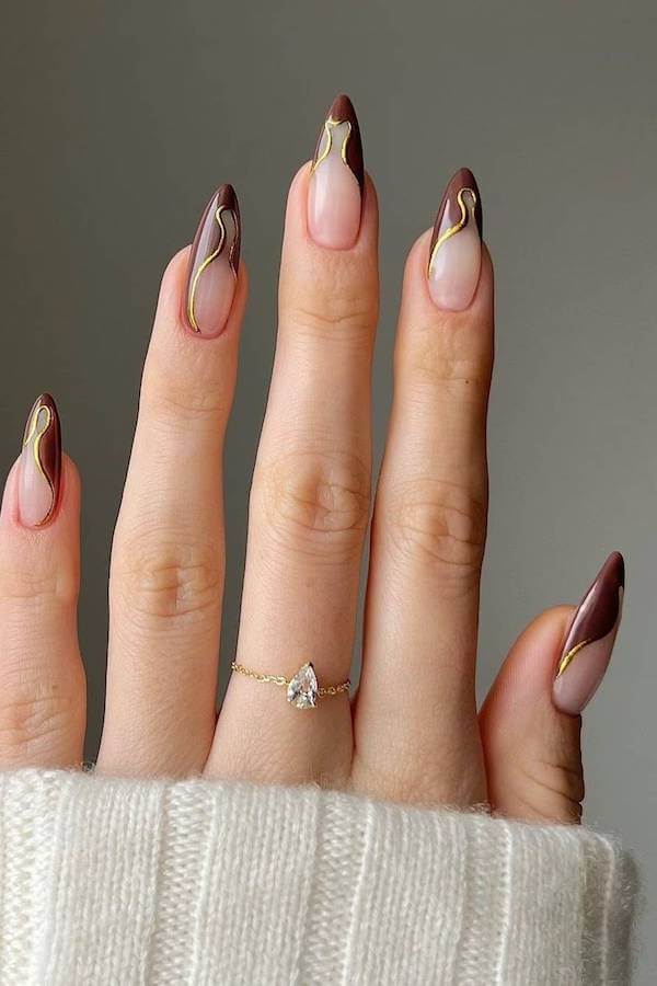 Brown Chrome Tips with Gold Lines