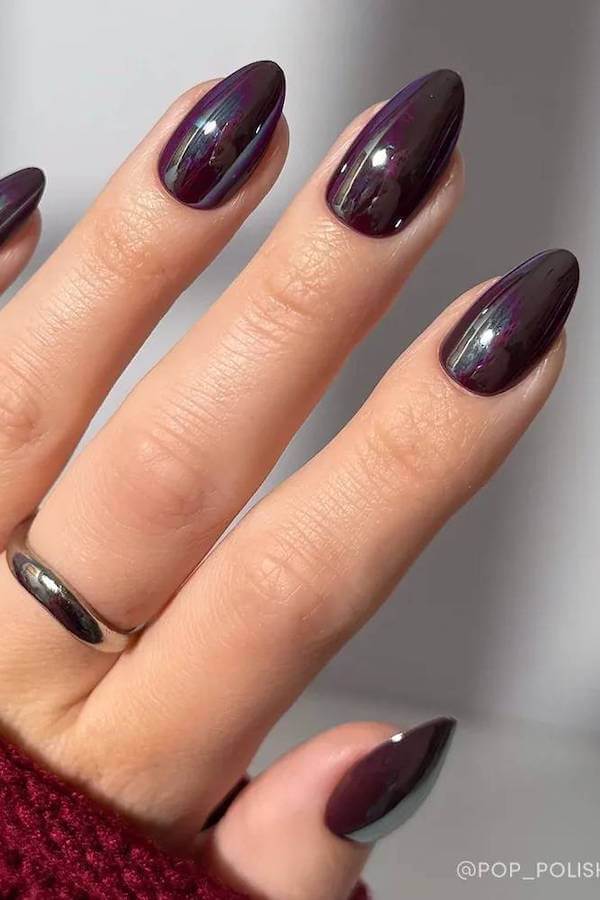 Deep Brown Mirror Chrome Nails