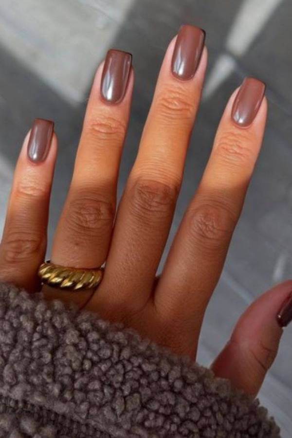 Square Brown Chrome Nails