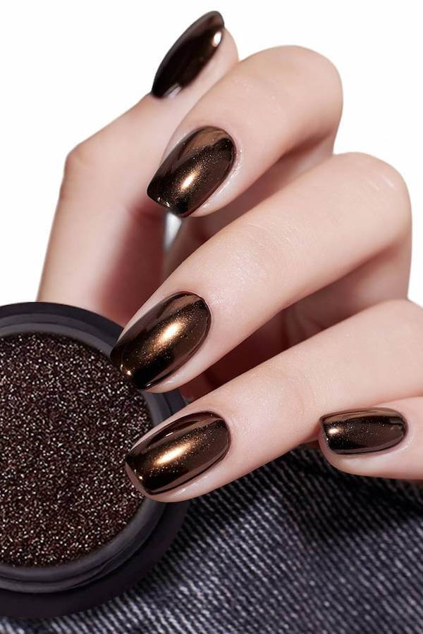 Classic Solid Brown Chrome Nails
