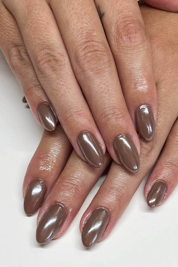 Simple Shimmer Brown Chrome Nails