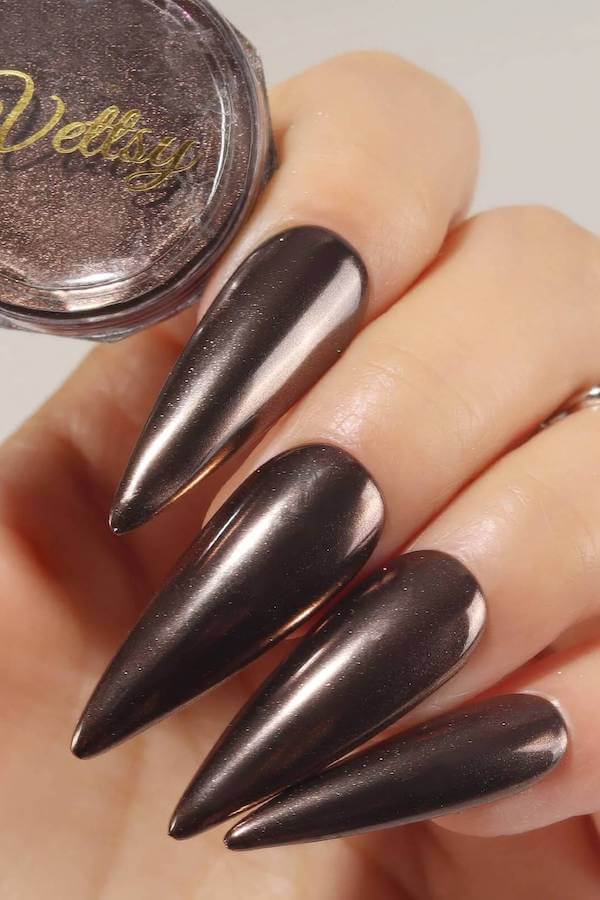 Stiletto Brown Chrome Nails