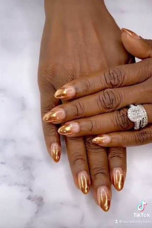 Gold Tip Brown Chrome Nails