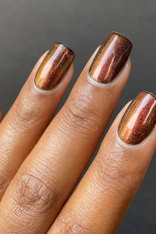 Shimmery Copper Chrome Nails