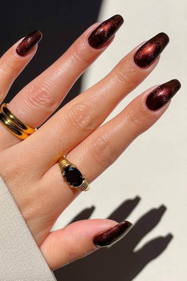 Deep Brown Chrome Nails