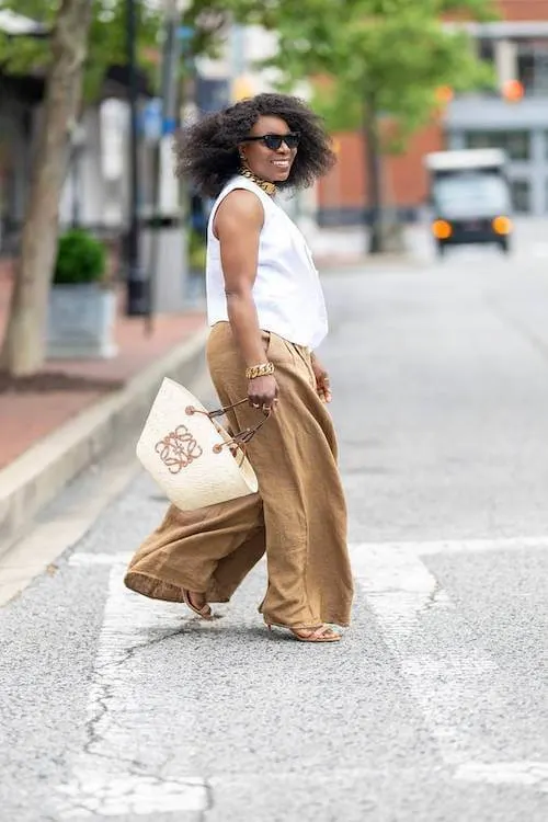 brown linen pants outfit