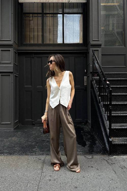 brown linen pants outfit