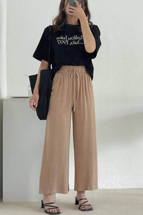 brown linen pants outfit